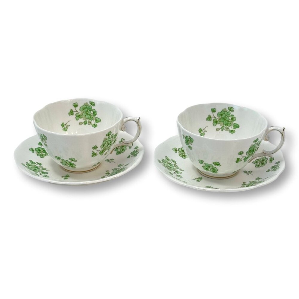 Royal Albert Teacup & Saucer Lot 2 Bone China Shamrock Ireland St Patrick MCM‎